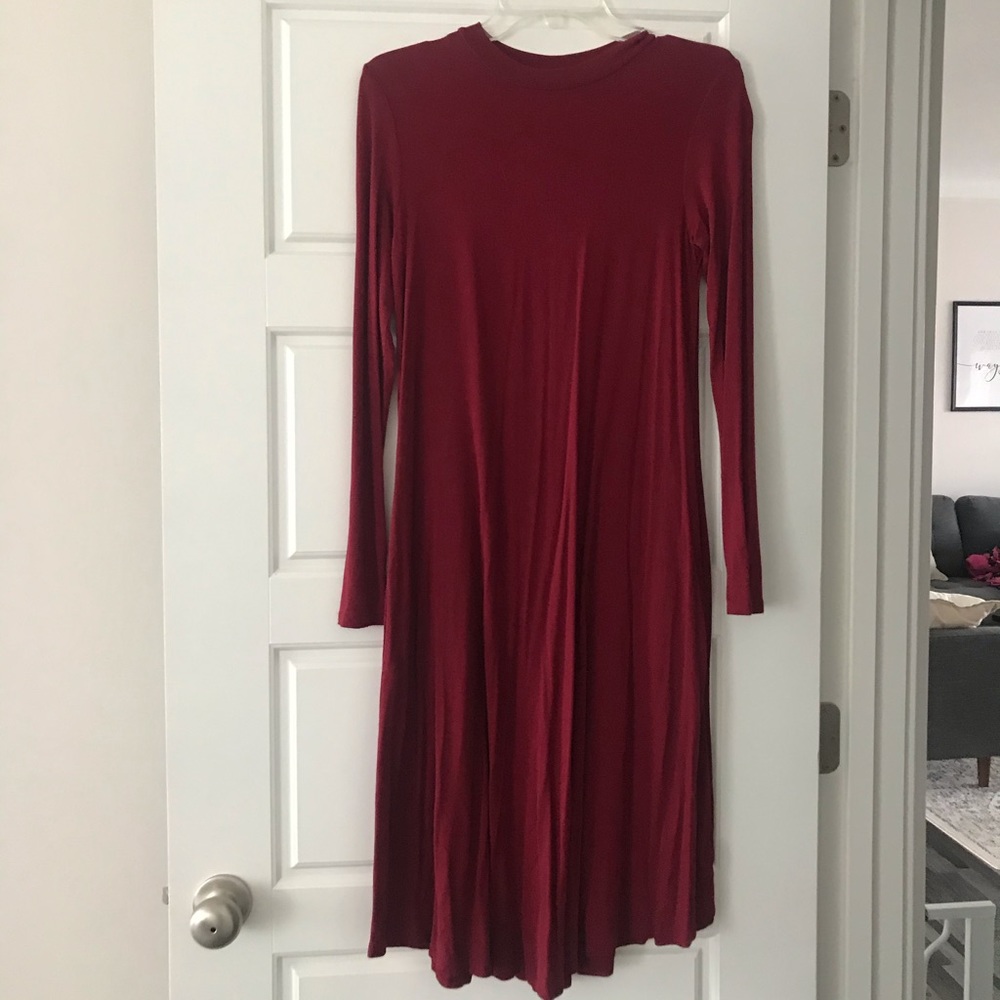 Maroon high neck midi dress